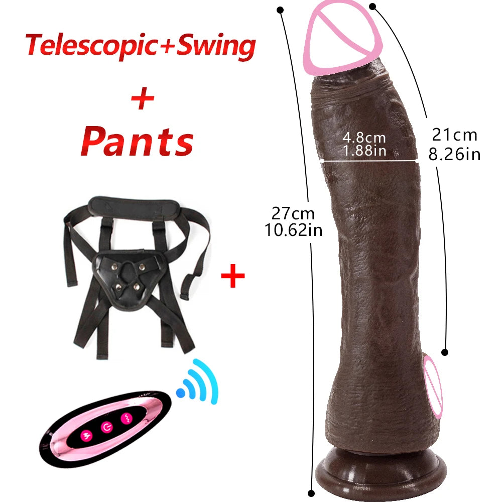 Black flesh color Long realistic dildo vibrator penis telescopic swing heating silicone dildos female remote control for women