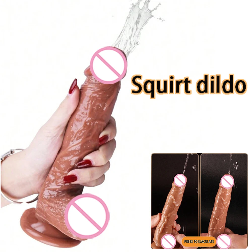 Realistic Water Spray Soft Dildo Anal Sex Toy for Women Adult Gift Silicone Ejaculating Masturbators Penis Big Suction Cup Dick