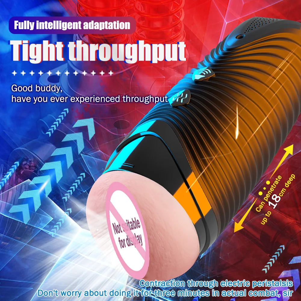 Automatic  Pocket Pussy Male Masturbator Simulated Labia Vagina Intelligent Voice Penis Trainer Bracket Adult Sex Toy For Men