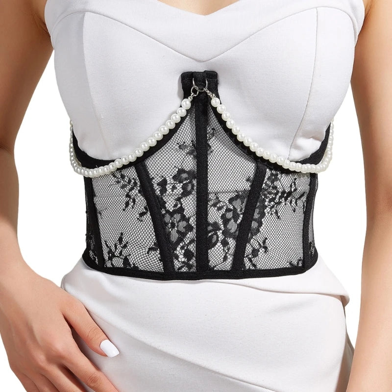 Girl Casual Shirt Dress Waist Corset Lace Pattern Corset for Nightclub Lingeries M6CD