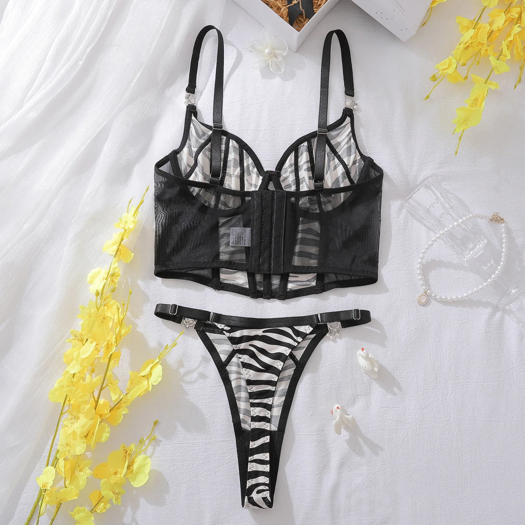 Ellolace Lingeries Sexy Hot Seductive Zebra Print 2PC Set Fantasy Women's Ethical Underwear