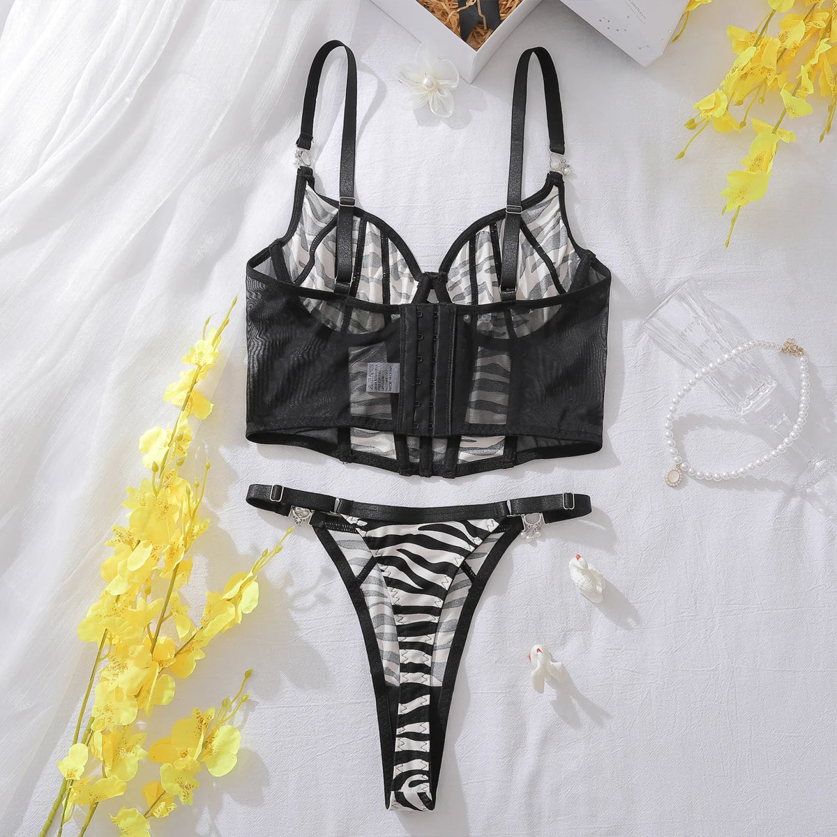 Ellolace Lingeries Sexy Hot Seductive Zebra Print 2PC Set Fantasy Women's Ethical Underwear