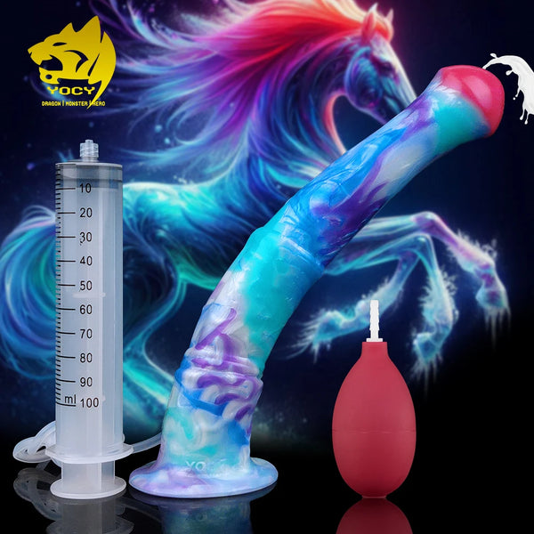 YOCY Realistic Horse Dildo Ejaculating Fantasy Long Animal Penis Silicone Anal Dildos For Masturbator Sex Toy For Women Men