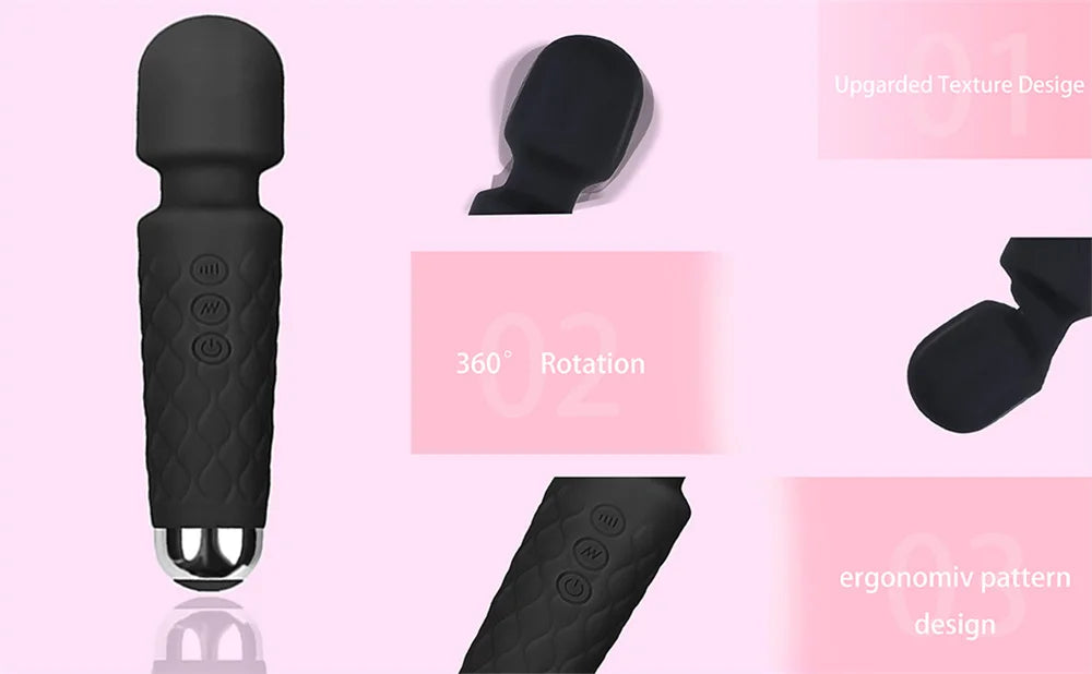 20 Pulsating Patterns and 8 Fierce Speeds Rechargeable Silicone Vibrator Sex Toy Wand Massager Clitoris Stimulator Vibrators