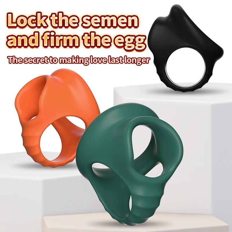 Silicone Penis Cock Ring Delay Ejaculation Erection Chastity Cage Adjustable Scrotum Bondage Lock Cockring Adult Sex Toy for Men