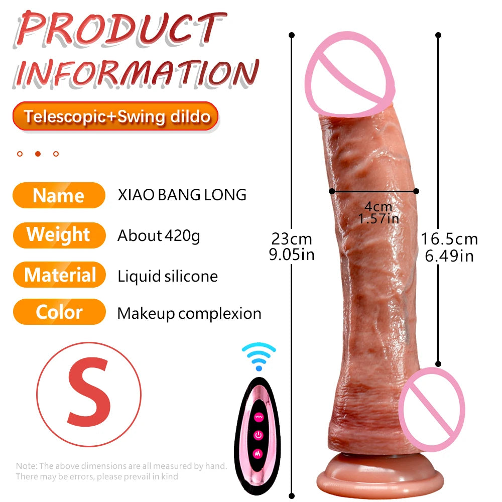 Black flesh color Long realistic dildo vibrator penis telescopic swing heating silicone dildos female remote control for women