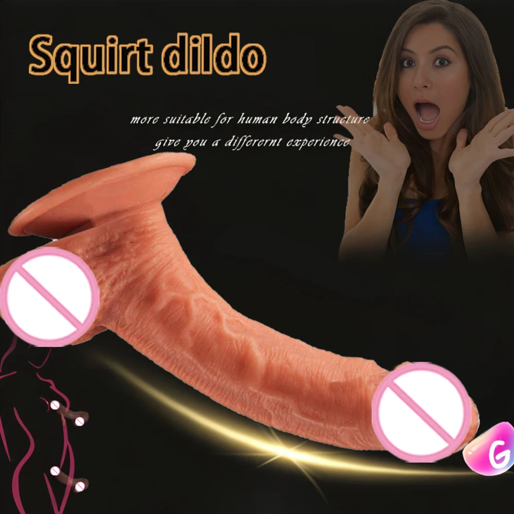 Realistic Water Spray Soft Dildo Anal Sex Toy for Women Adult Gift Silicone Ejaculating Masturbators Penis Big Suction Cup Dick